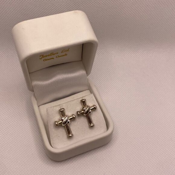 💛 Vintage Silver Plated Cross Earrings - Picture 1 of 4